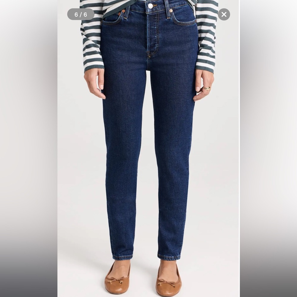 RE/DONE High Rise Straight Tapered Ankle Jeans Dark Rinse 26 NEW NWT